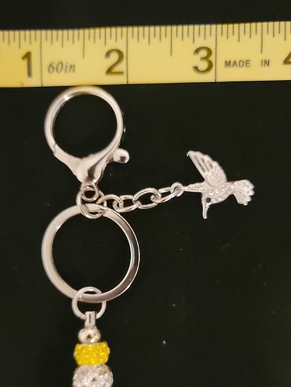 Yellow + Silver Bird + Floral Rhinestone Keychain - Picture 4 of 4